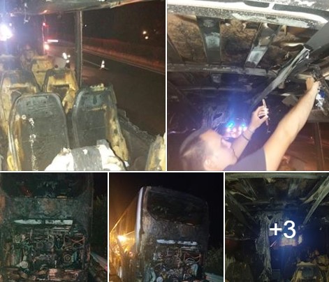 Кај Лептокарија: Изгоре српски автобус, душек се заглавил меѓу тркалата (ФОТО)