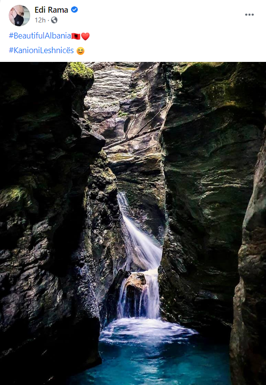 Со слика од водопадите на Лешница Еди Рама ги претставува убавините на Албанија, ќе реагира ли македонското МНР?