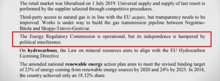 Дури и Европа знае дека имаме партизирана Регулаторна комисија за енергетика
