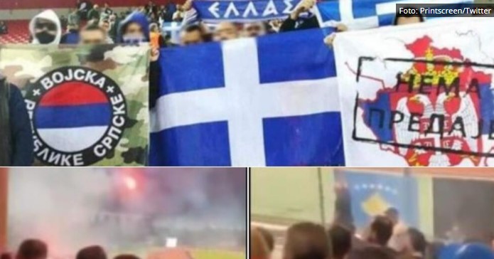 Грците фрлаа факели кон косовските навивачи и ја пееја химната на Србија (ВИДЕО)