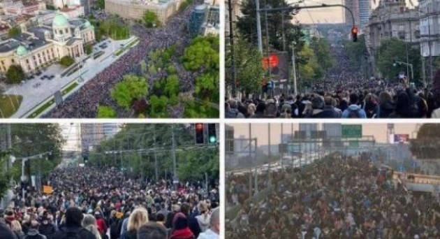 Слично како СДСМ кога не беше на власт: Српска опозиција сечела лепела монтирала слики од протестот за да изгледаат побројни